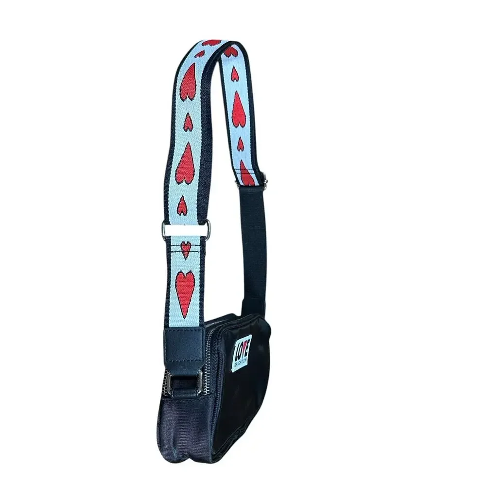 New Brighton Love Essential Black Nylon Embroidered Heart Crossbody Bag MSRP $88